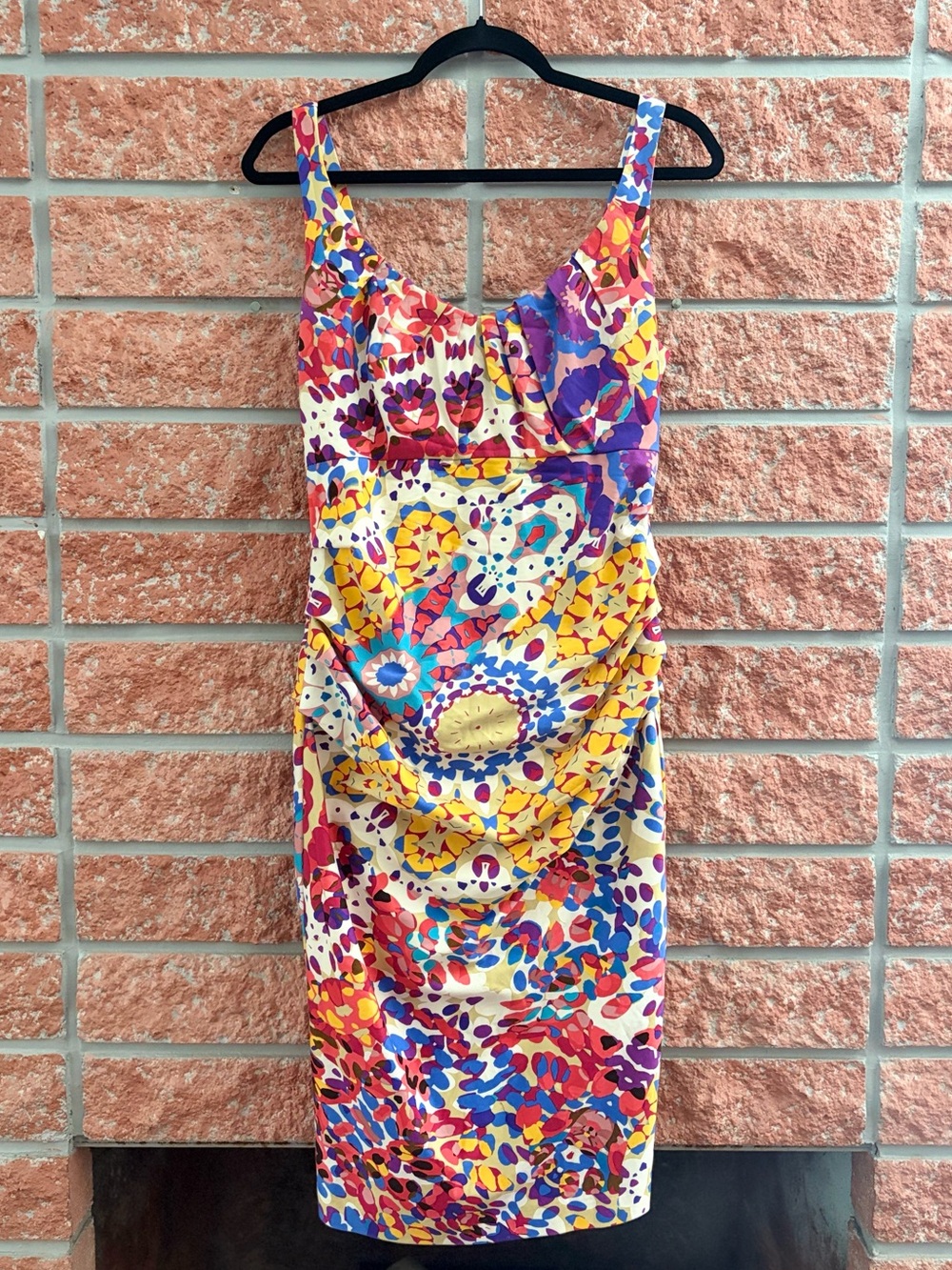 Suzi Chin for Maggy Boutique Yellow Pink Blue Purple Floral Sheath Dress